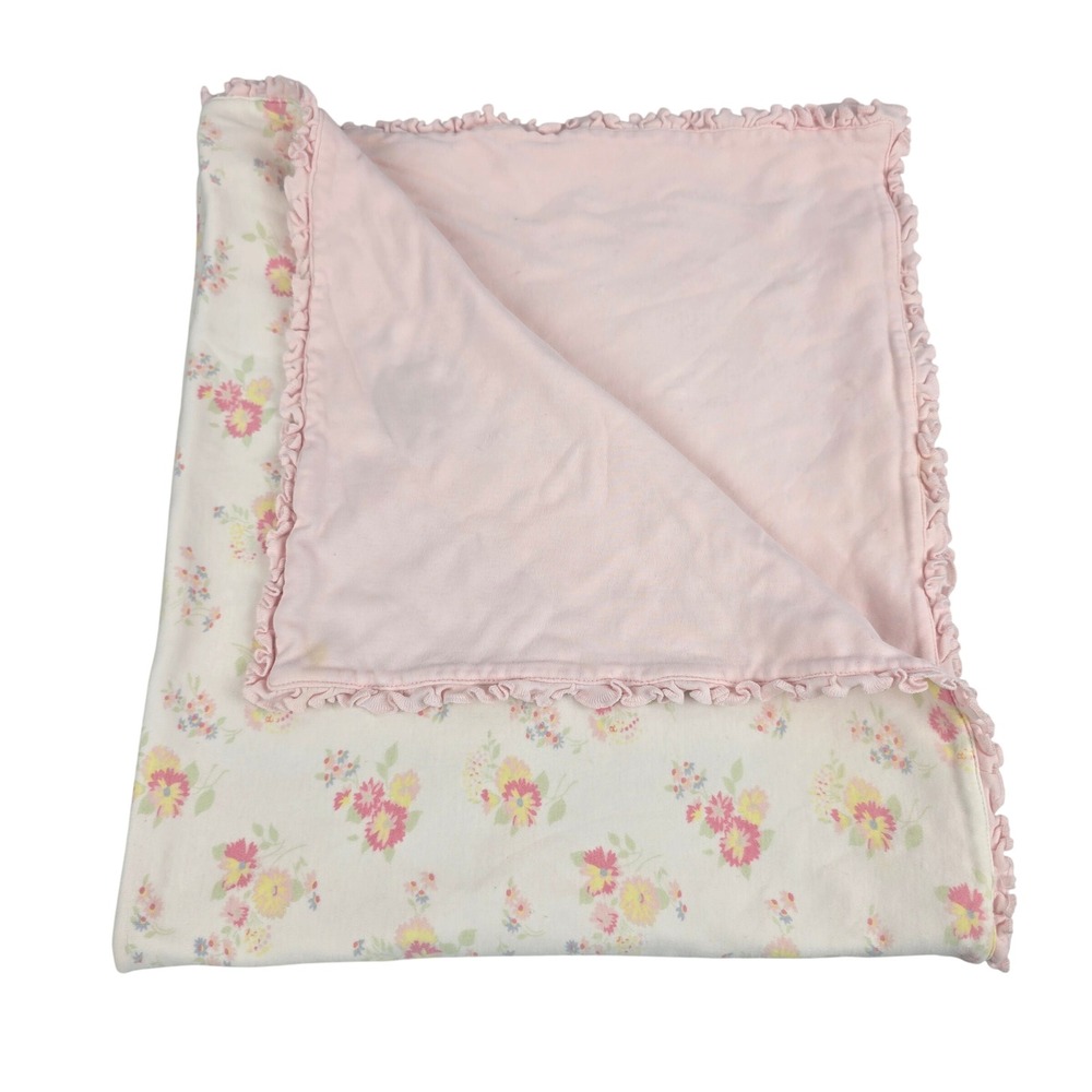 Vintage Baby Gap Blanket Pink Flowers Floral 2-ply Cotton Ruffle Y2K Shabby
